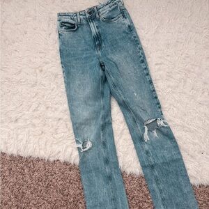 Zara Distressed Women Jeans Split Hem High Rise